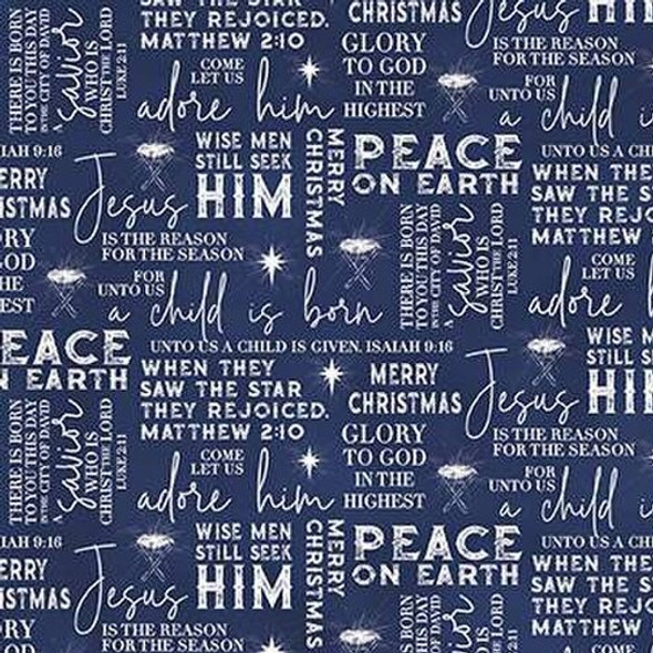 Riley Blake Come Let Us Adore Him C16312-NAVY Text Christmas Religious | SOLD BY THE HALF-YARD