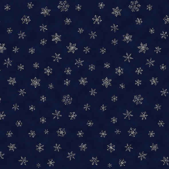 Timeless Treasures Metallic Snowflakes ICE-CM3467 NAVY | SOLD BY THE HALF-YARD