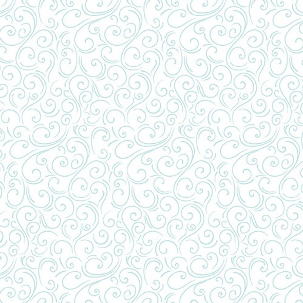 Riley Blake Winter Magic C16366-WHITE Aqua Swirls on White Tonal | SOLD BY THE HALF-YARD