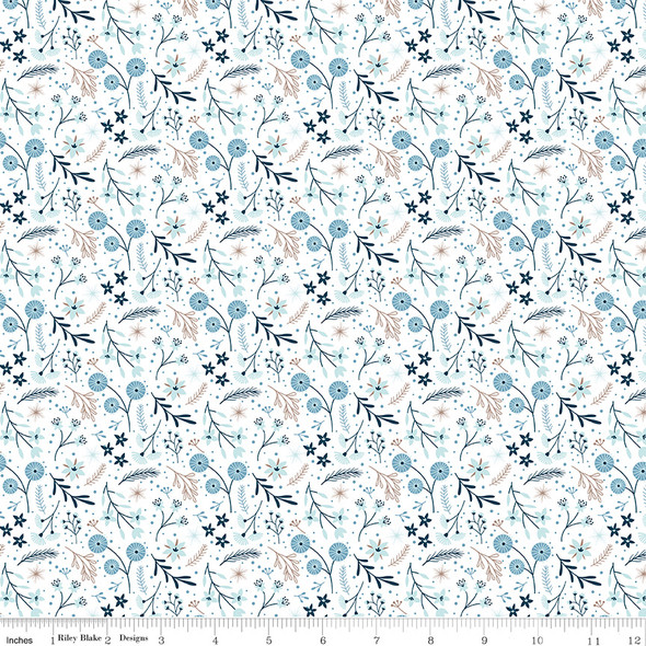 Riley Blake Winter Magic C16361-WHITE Winter Floral White | SOLD BY THE HALF-YARD