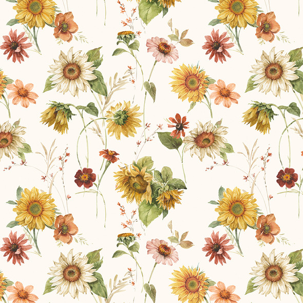 Riley Blake Sunflower Whispers CD16670 Cream Sunflowers Florals | SOLD BY THE HALF-YARD