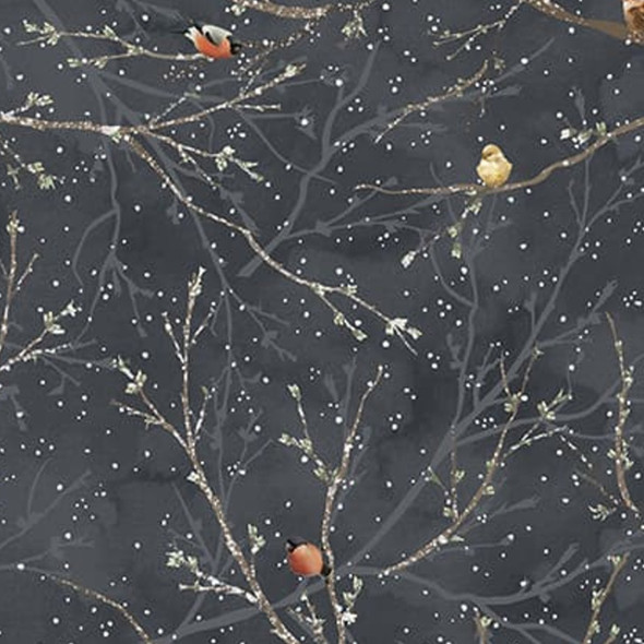 Hazy Shade of Winter 8435-74 Midnight Birds on Branches in Snow by Studio E | SOLD BY THE HALF-YARD