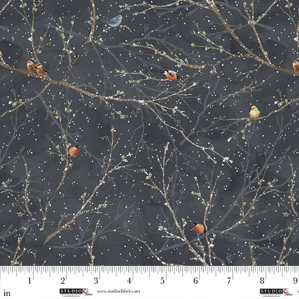 Hazy Shade of Winter 8435-74 Midnight Birds on Branches in Snow by Studio E | SOLD BY THE HALF-YARD