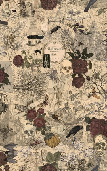 Moda 3 Sisters Haunted Mansion 44371-11 Multi  Collage Fall Halloween Vintage Ephemera| SOLD BY THE HALF-YARD