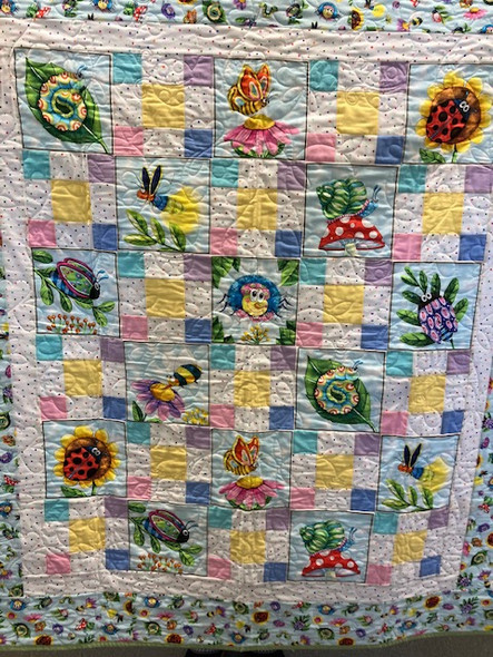 Quilt for Sale:  Children's Insects All Around Quilt 54"x48" featuring Insects All Around by Elizabeth's Studio Quilt for Sale:  Children's Insects All Around Quilt 54"x48" featuring Insects All Around by Elizabeth's Studio