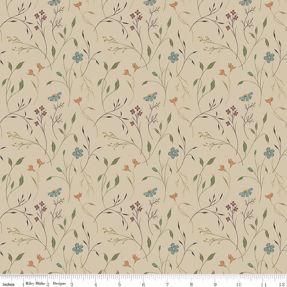 Riley Blake Threads of Grace C16820 Taupe Main Sprigs Flowers | SOLD BY THE HALF-YARD