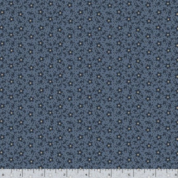 Marcus Fabrics - Grace Elizabeth by Carrie Quinn - Flower Scroll Blue | SOLD BY THE HALF-YARD