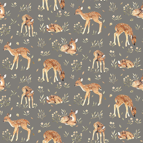 Dear Stella - Count On Me PSTELLA-DNS3315 Pewter Oh Deer Baby Deer Fawn | SOLD BY THE HALF-YARD