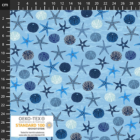 Stof Fabrics - Follow The Wave 4504-068 Light Blue Starfish Sea Urchins | SOLD BY THE HALF-YARD