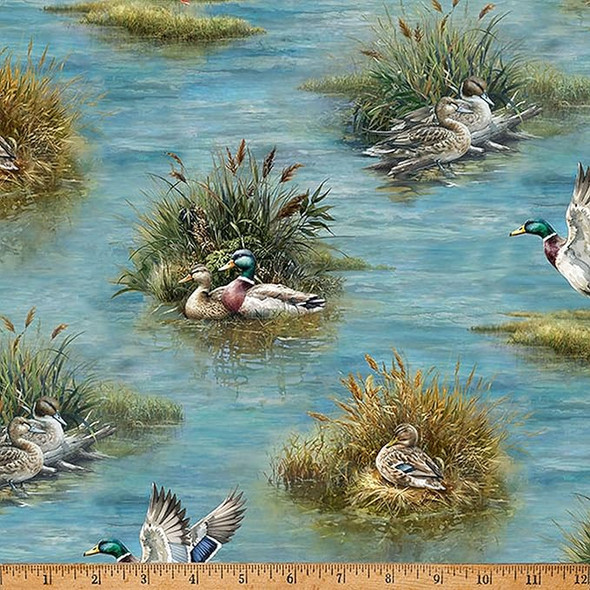 Hoffman Lakeside Echo X5665 311-Lake Ducks on Lake Digital Spectrum | SOLD BY THE HALF-YARD