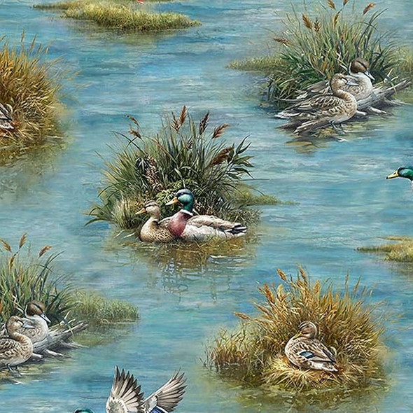 Hoffman Lakeside Echo X5665 311-Lake Ducks on Lake Digital Spectrum | SOLD BY THE HALF-YARD