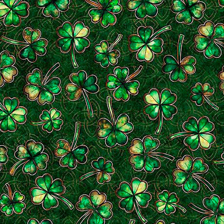 QT Fabrics - Spirit of Ireland Shamrocks Clover Forest Green 31654-F| SOLD BY THE HALF-YARD