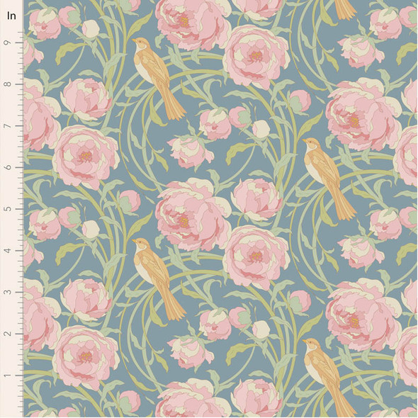Tilda Songbird 100655 Cora Blue Floral and Birds | SOLD BY THE HALF-YARD