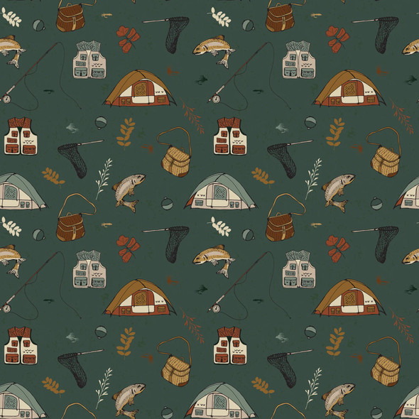 Riley Blake Lets Wander C16881 Forest Gone FIshing | SOLD BY THE HALF-YARD