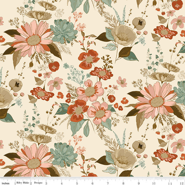 Riley Blake Morning Latte by Sandy Gervais C16920 Latte Lg Floral | SOLD BY THE HALF-YARD