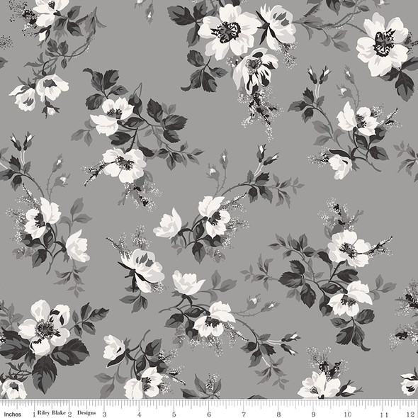 Riley Blake Ink & Ivory C16910 Gray Main Floral | SOLD BY THE HALF-YARD