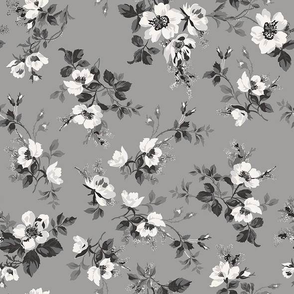 Riley Blake Ink & Ivory C16910 Gray Main Floral | SOLD BY THE HALF-YARD