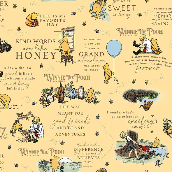 Riley Blake Winnie The Pooh C17000 Main Sunshine Characters Quotes| SOLD BY THE HALF-YARD