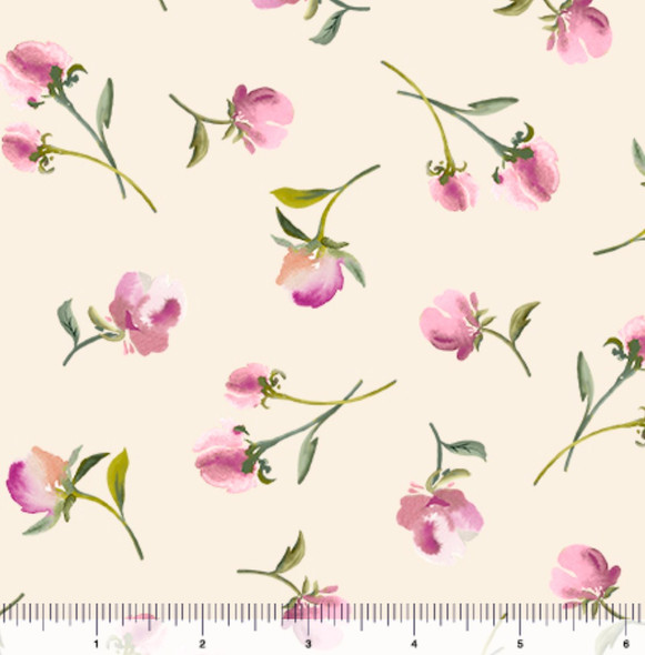 QT Fabrics Dahlia Dreams 31531-E Cream Flower Buds | SOLD BY THE HALF-YARD