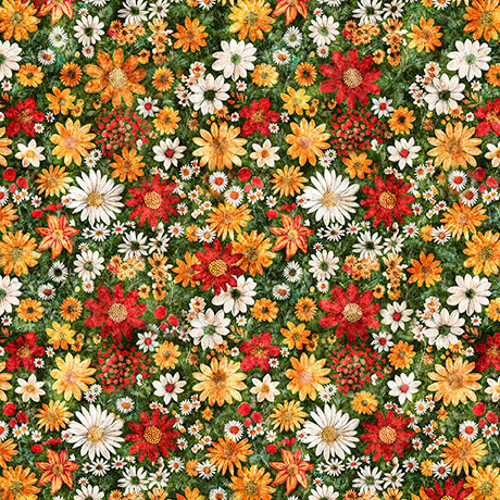 QT Fabrics Rule The Roost 31503-G Packed Flowers Green | SOLD BY THE HALF-YARD