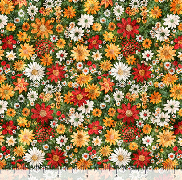 QT Fabrics Rule The Roost 31503-G Packed Flowers Green | SOLD BY THE HALF-YARD