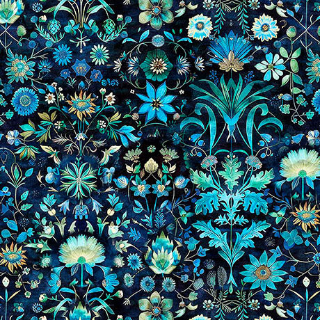 QT Fabrics Folklore 31645-N Floral Navy | SOLD BY THE HALF-YARD