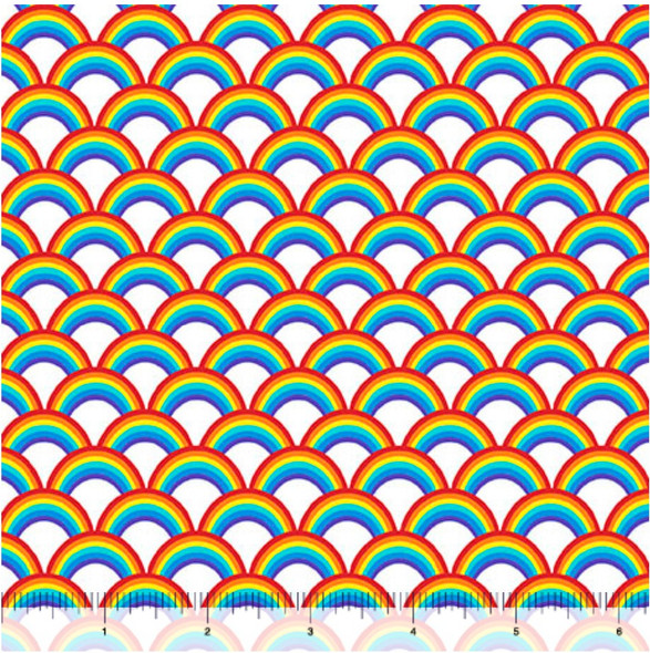 QT Fabrics Sunshine & Rainbows 31509-Z Rainbows White Multi | SOLD BY THE HALF-YARD