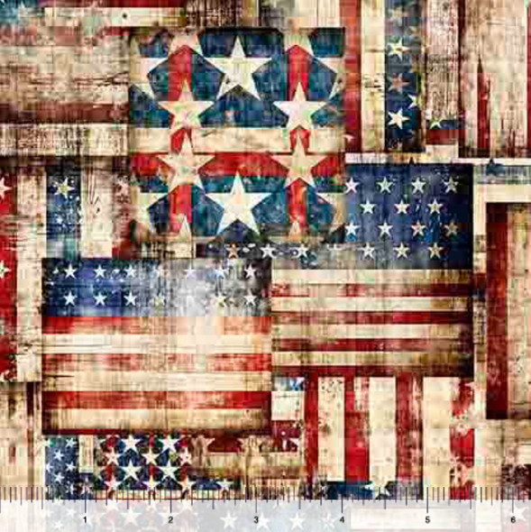 QT Fabrics 1776 31663-RN American Flag Patchwork Red/ Navy | SOLD BY THE HALF-YARD