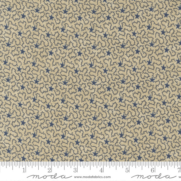 Moda Freedom Road 9695 21 Tan Blue Stars | Kansas Troubles Quilters  | Per Half Yard