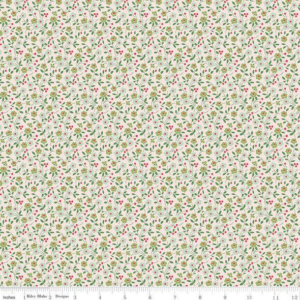 Riley Blake - Farmer's Daughter by Lori Holt C17171 SAGE Floral | SOLD BY THE HALF-YARD