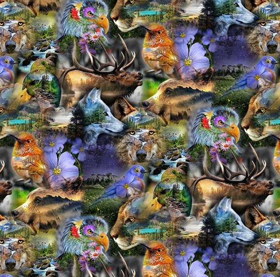 Hoffman Wild and Woven Packed Animals Vibrant C5686 170 Meadow | SOLD BY THE HALF-YARD