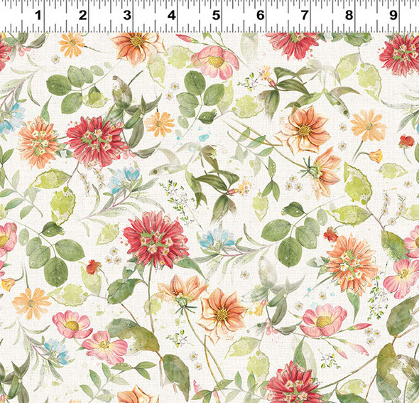 Clothworks Hummingbird Days Y4725-2 Mixed Floral Light Cream| SOLD BY THE HALF-YARD