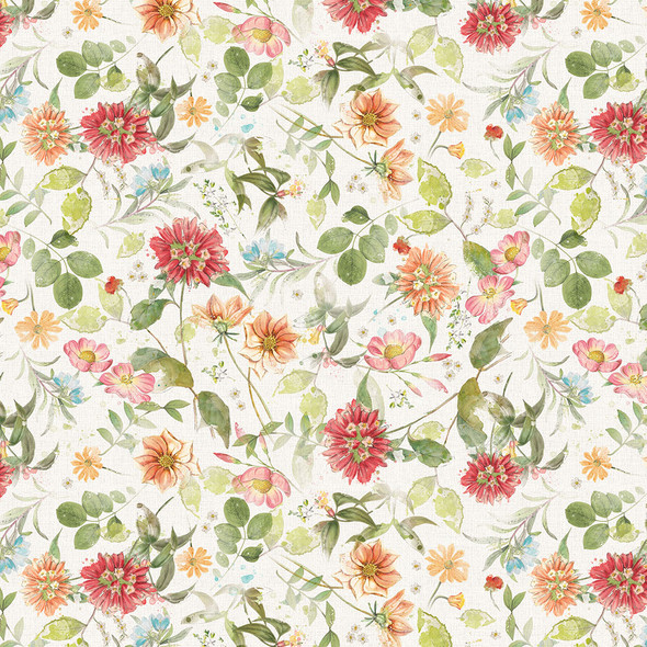 Clothworks Hummingbird Days Y4725-2 Mixed Floral Light Cream| SOLD BY THE HALF-YARD