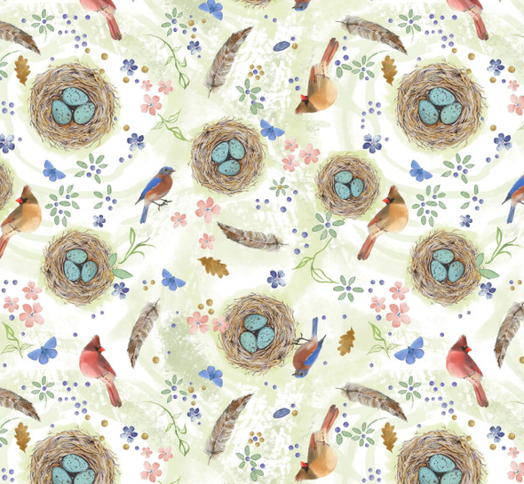 Maine's Small Wonders 2026 Maine Shop Hop Fabric DP29078-10 Birds Nests | SOLD BY THE HALF-YARD