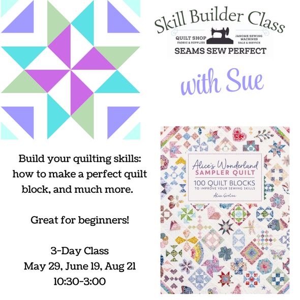 Class: Skillbuilder Quilting Class with Sue | 3-Day Class Fri May 29, Fri June 19,  Fri Aug 21 | 10:30am-3:00pm