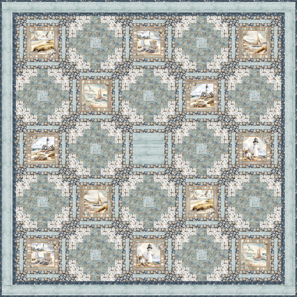 Benartex Coastal Escape FREE DOWNLOADABLE PATTERN Sea View Quilt 83"x83"