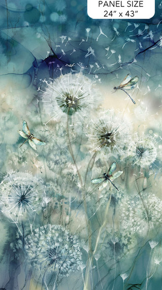 Northcott Whisper PANEL DP28700-68 Dandelions Dragonflies Teal Multi 24" Panel Digital