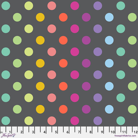 True Colors Graywork by Tula Pink PWTP262 Disco Poms in Carbon Gray Multi| Priced SOLD BY THE HALF-YARD