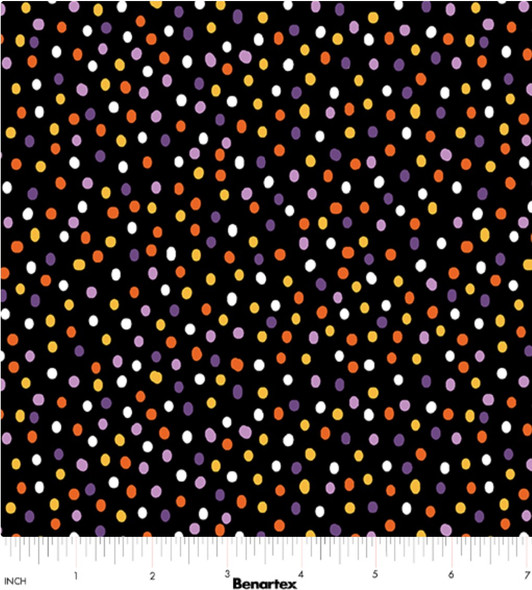 Benartex Ghostly Soiree 15101-12 Dot Mania Black Orange Purple | SOLD BY THE HALF-YARD