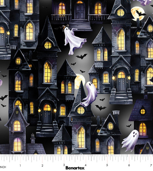 Benartex Ghostly Soiree  15098-08 Ghost Town Gray Ghosts City | SOLD BY THE HALF-YARD