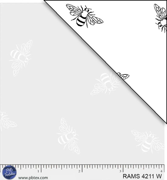 P&B Ramblings Spring Bees White On White RAMS-4211-W | SOLD BY THE HALF-YARD