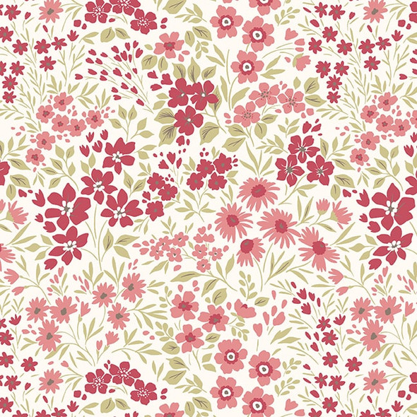 Elizabeth by Studio E - 8870-41 Parchment Floral Pink Flowers | SOLD BY THE HALF-YARD