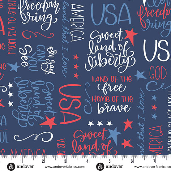 Andover - Oh Say Can You Sew A10006B Land That I Love Blue Patriotic | SOLD BY THE HALF-YARD