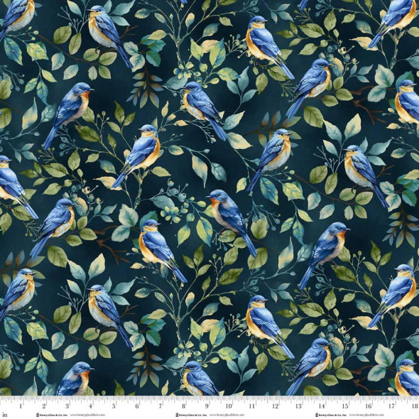 Awakenings by Jan Mott 3525-77 Blue Bird Toss Bluebirds by Henry Glass| SOLD BY THE HALF-YARD
