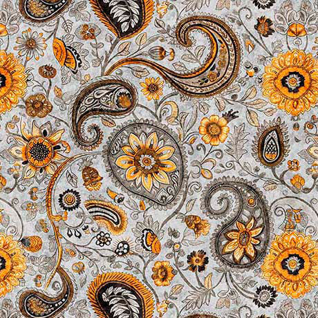 Sunflower Serenade by QT Fabrics 31806-K Sunflower Paisley Gray | SOLD BY THE HALF-YARD