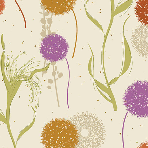Wishflower by Benartex 16691-38 Wishing Field Orange Multi Dandelions | SOLD BY THE HALF-YARD