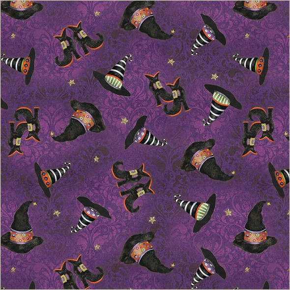 Windham Midnight Hollow 55300-3 Haunt Couture Wildberry Witch Hats Boots| SOLD BY THE HALF-YARD