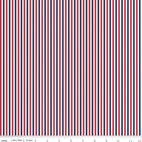 Riley Blake STRIPE C495-Patriotic Stripe Red White Blue | SOLD BY THE HALF-YARD