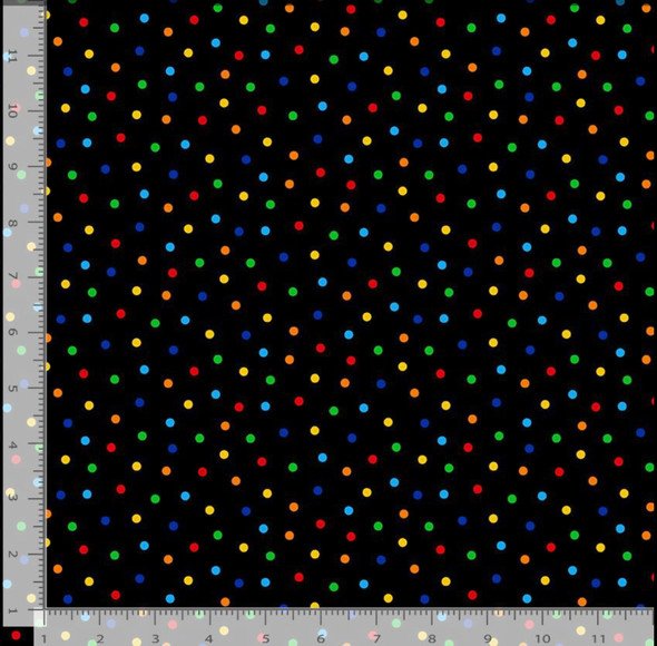 Timeless Treasures Fitness Fanatic DOT-CD1960 Polka Dots Multi Black | SOLD BY THE HALF-YARD