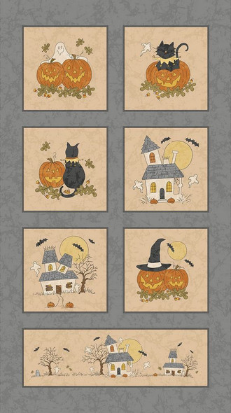 Halloween Haunts 24" PANEL R191908D Multi Halloween Fabric Panel by Marcus Fabrics